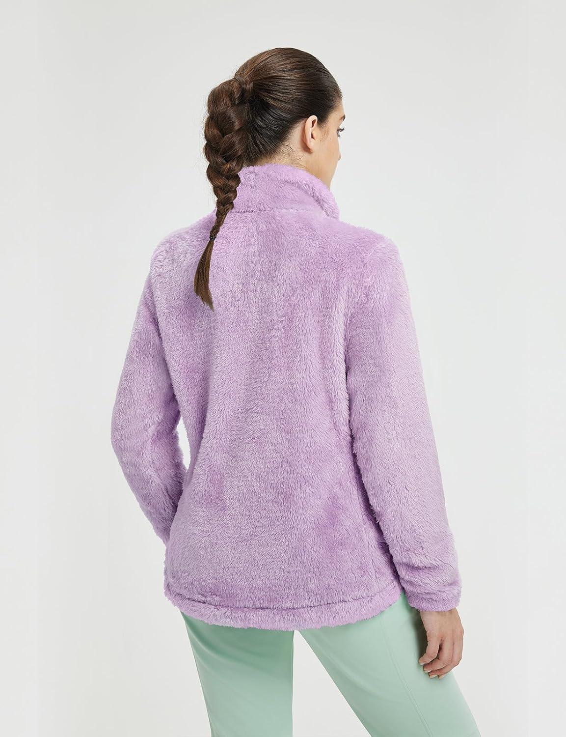 imagebaleaf Womens Fleece Full Zip Up Jacket Fuzzy Lightweight Warm Middle Layer Ski Jacket Winter CoatLight Purple