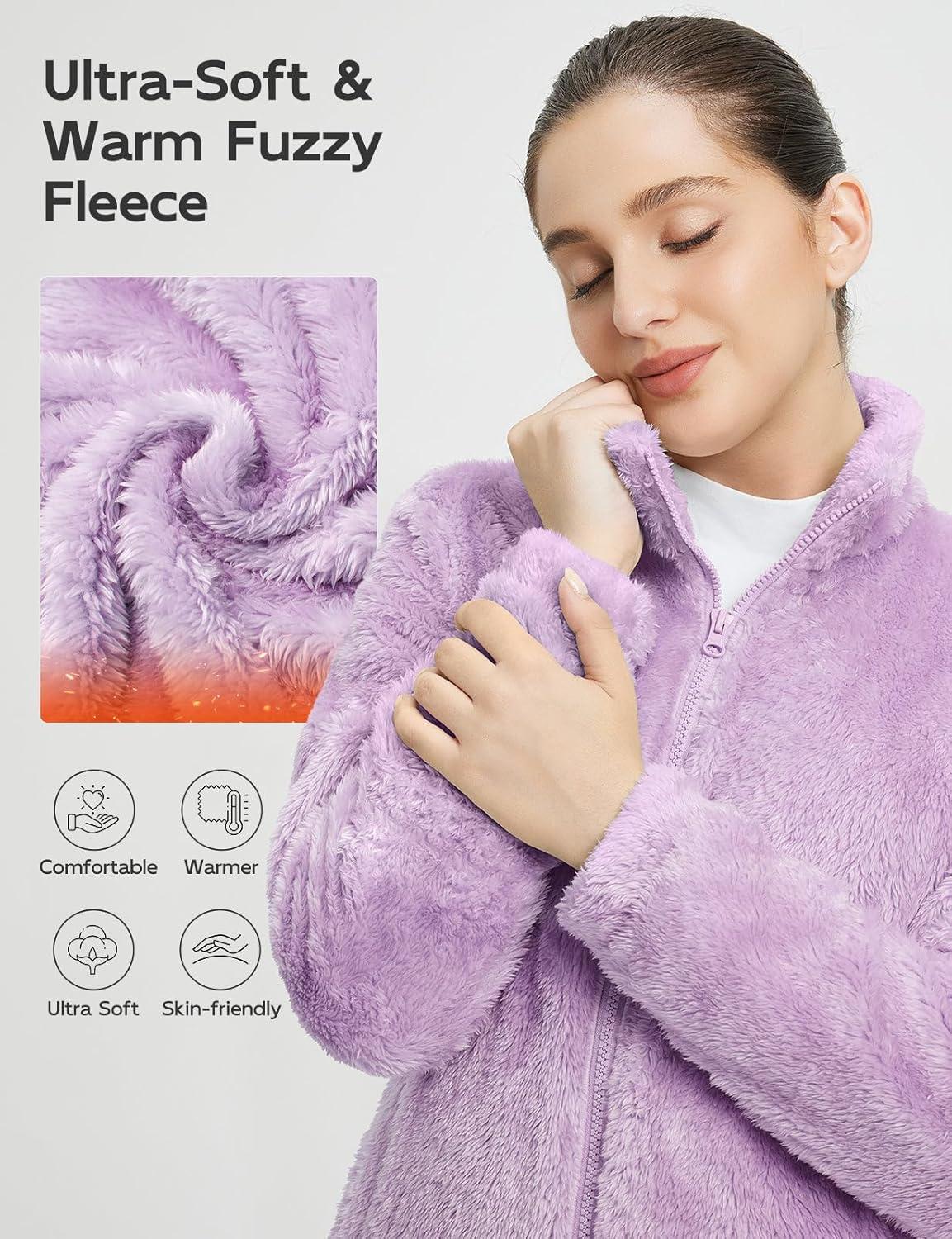 imagebaleaf Womens Fleece Full Zip Up Jacket Fuzzy Lightweight Warm Middle Layer Ski Jacket Winter CoatLight Purple