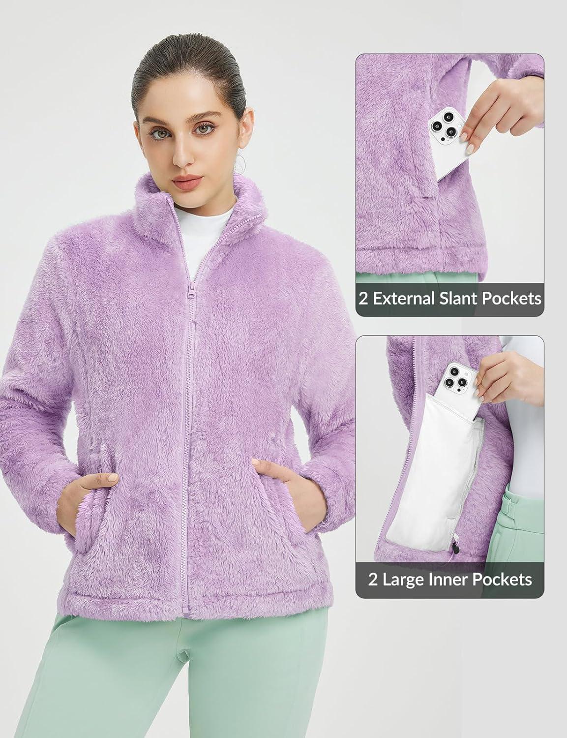 imagebaleaf Womens Fleece Full Zip Up Jacket Fuzzy Lightweight Warm Middle Layer Ski Jacket Winter CoatLight Purple