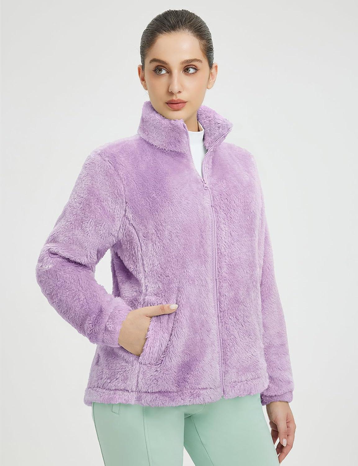 imagebaleaf Womens Fleece Full Zip Up Jacket Fuzzy Lightweight Warm Middle Layer Ski Jacket Winter CoatLight Purple