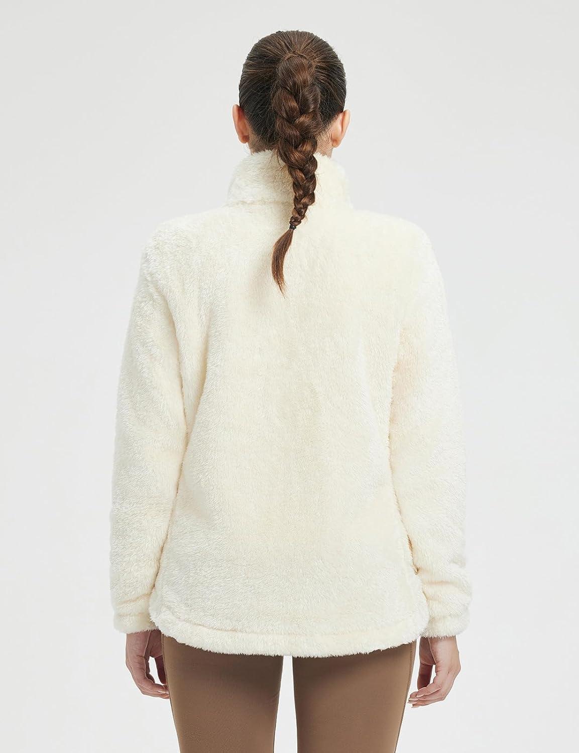 imagebaleaf Womens Fleece Full Zip Up Jacket Fuzzy Lightweight Warm Middle Layer Ski Jacket Winter CoatStar White