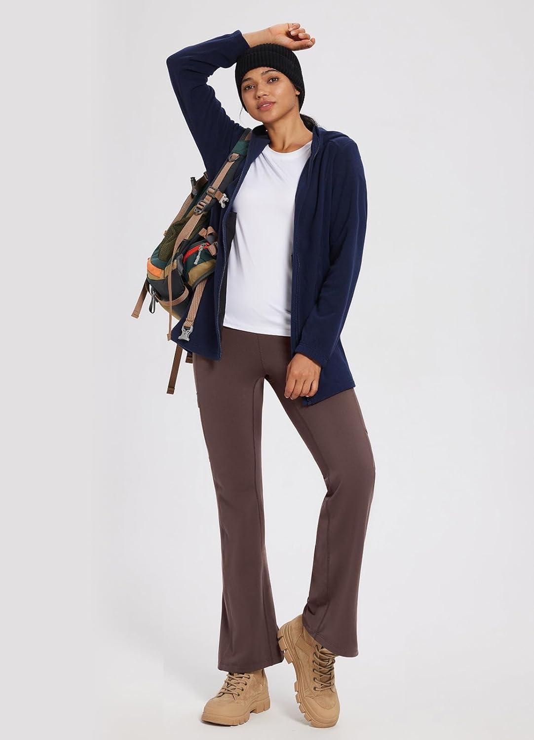 imagebaleaf Womens Fleece Lined Pants Winter Thermal Water Resistant Crossover Flare Leggings Warm Bootcut Hiking OutdoorDark Brown