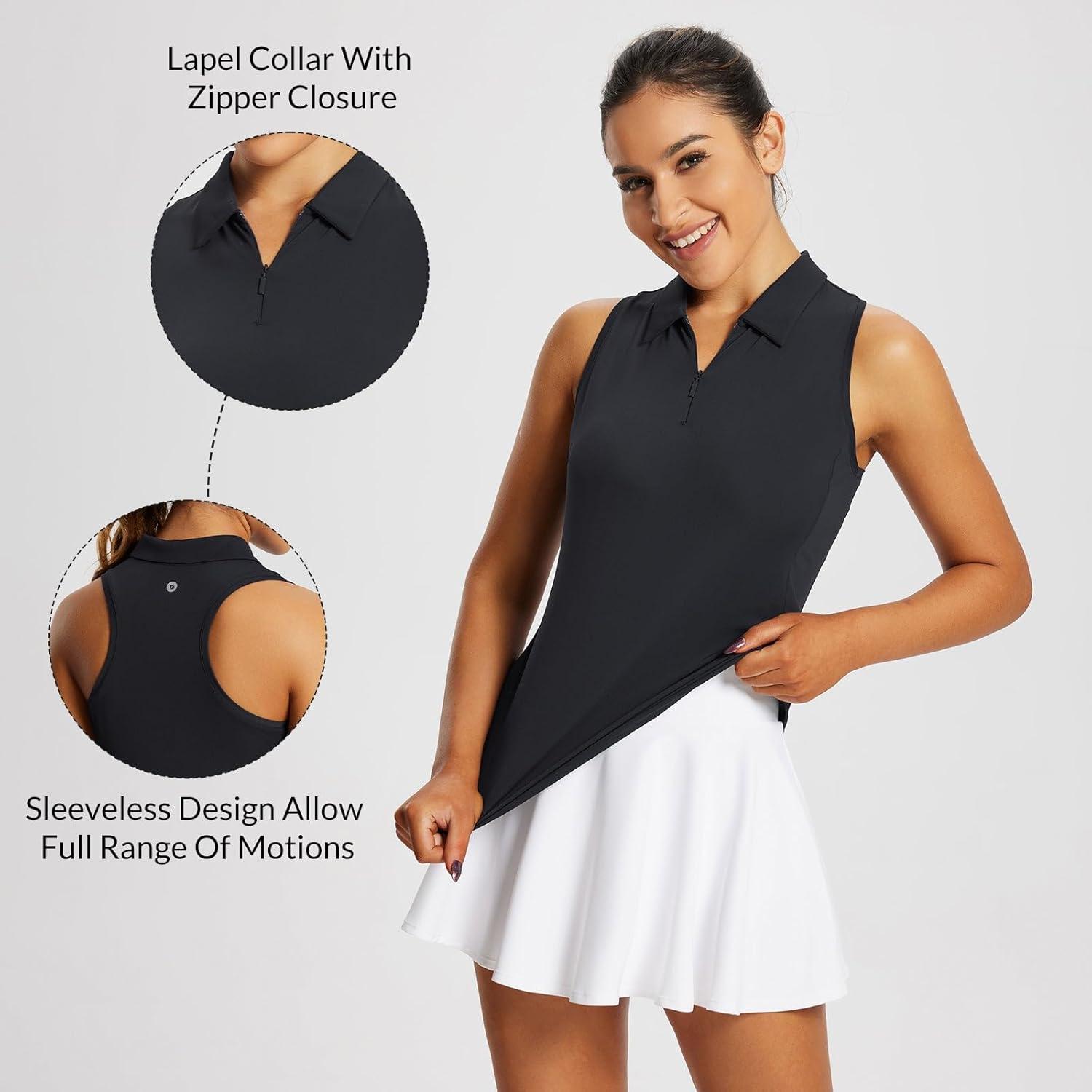 imagebaleaf Womens Golf Shirt Sleeveless Tennis Tank Tops VNeck Racerback Polo Collar UPFRacerbackblack