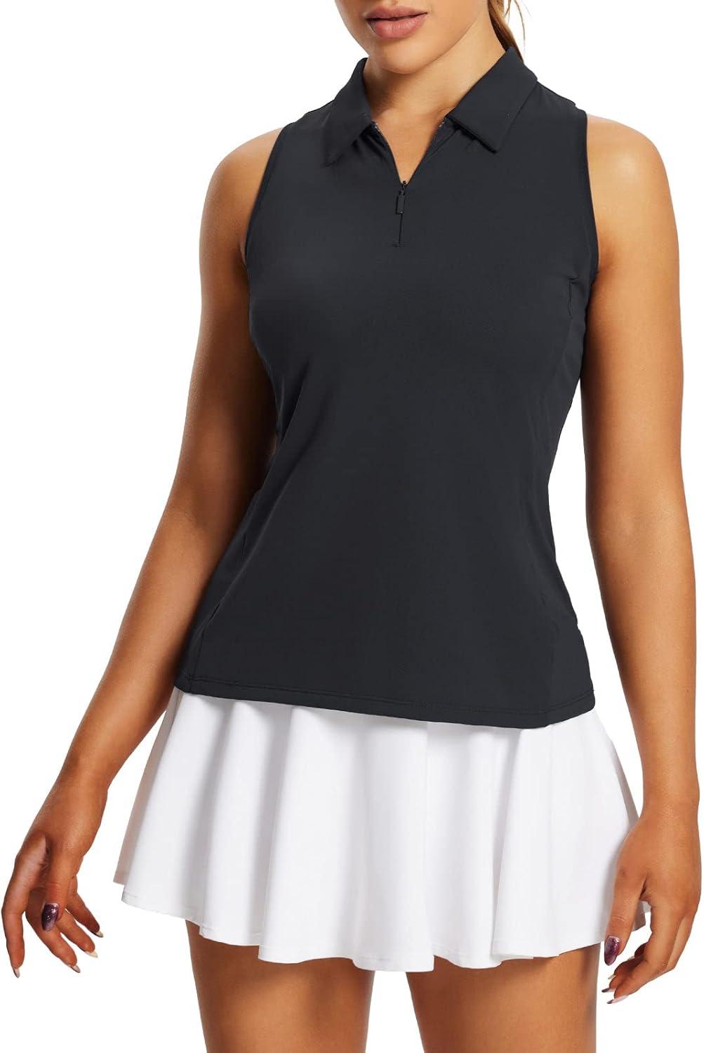imagebaleaf Womens Golf Shirt Sleeveless Tennis Tank Tops VNeck Racerback Polo Collar UPFRacerbackblack
