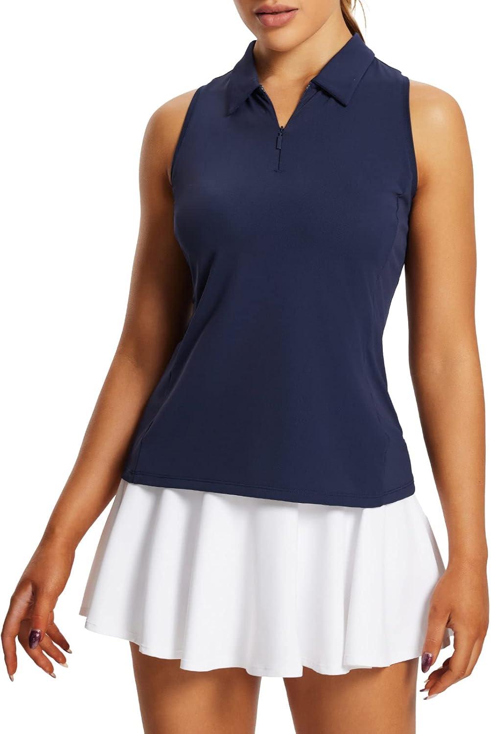 imagebaleaf Womens Golf Shirt Sleeveless Tennis Tank Tops VNeck Racerback Polo Collar UPFRacerbackblue