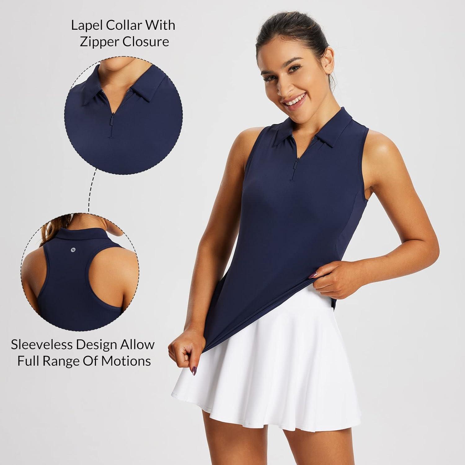 imagebaleaf Womens Golf Shirt Sleeveless Tennis Tank Tops VNeck Racerback Polo Collar UPFRacerbackblue