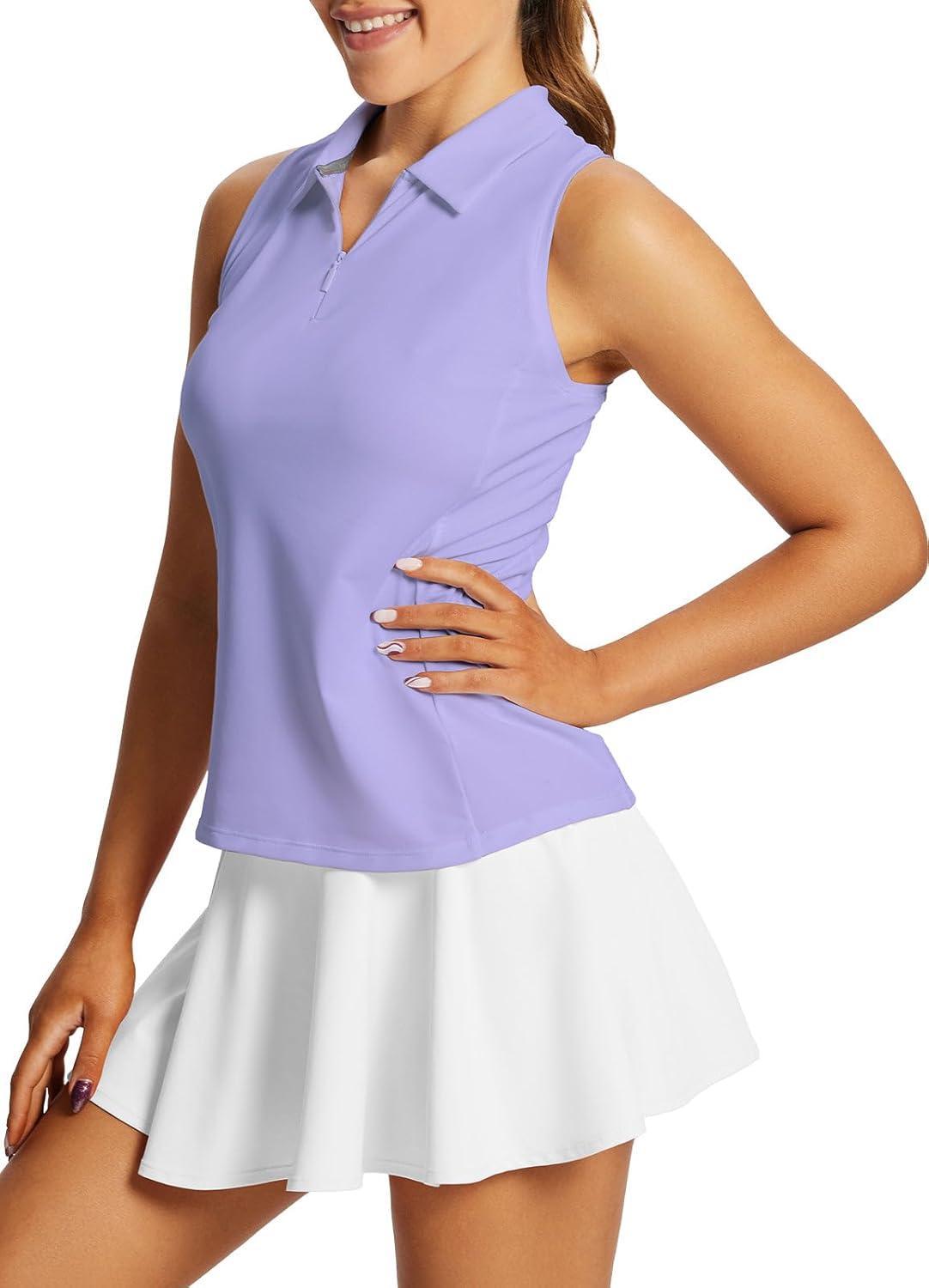 imagebaleaf Womens Golf Shirt Sleeveless Tennis Tank Tops VNeck Racerback Polo Collar UPFRacerbackdark Lavender