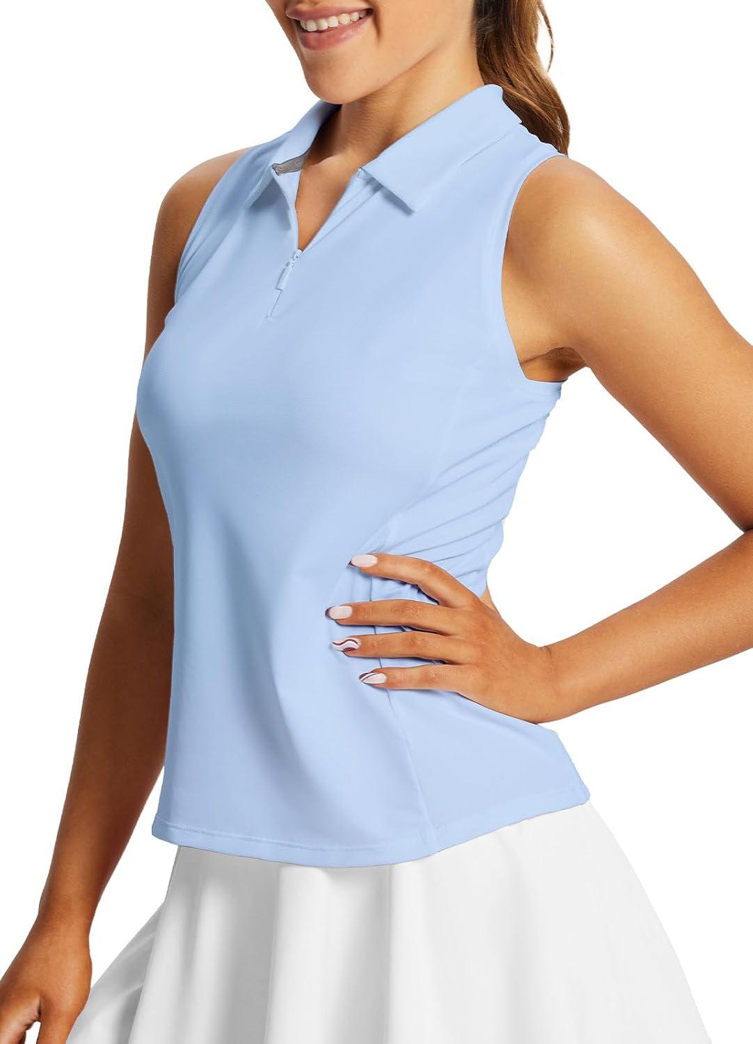 imagebaleaf Womens Golf Shirt Sleeveless Tennis Tank Tops VNeck Racerback Polo Collar UPFRacerbacklight Blue