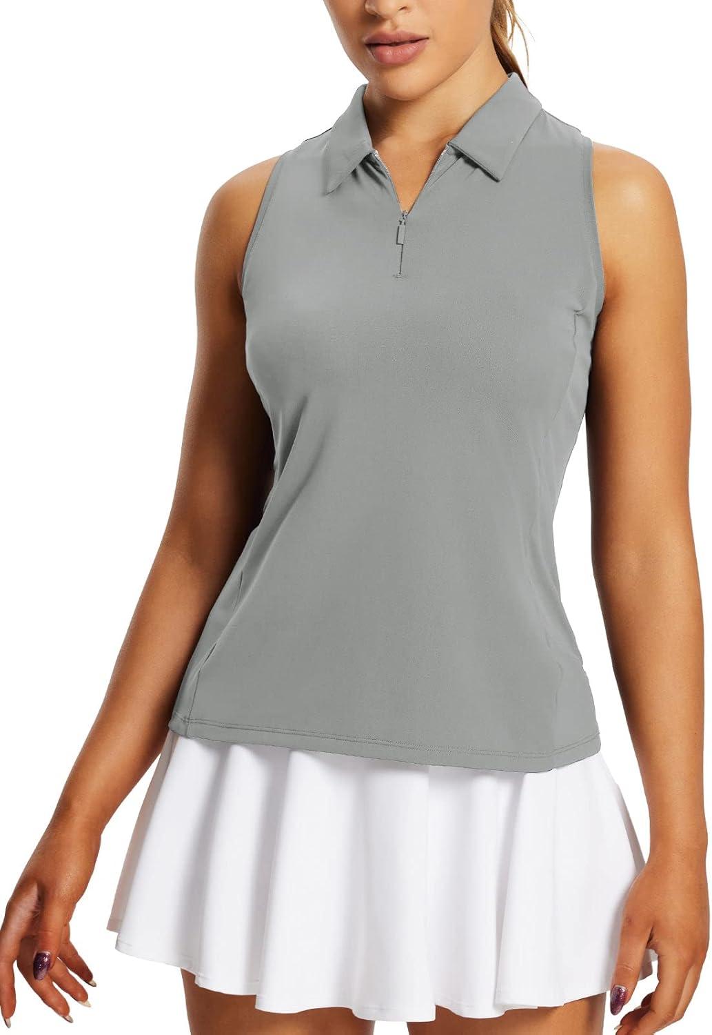 imagebaleaf Womens Golf Shirt Sleeveless Tennis Tank Tops VNeck Racerback Polo Collar UPFRacerbacklight Grey