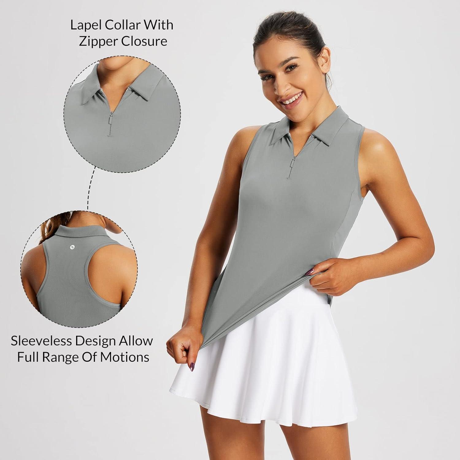 imagebaleaf Womens Golf Shirt Sleeveless Tennis Tank Tops VNeck Racerback Polo Collar UPFRacerbacklight Grey
