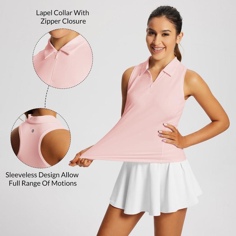imagebaleaf Womens Golf Shirt Sleeveless Tennis Tank Tops VNeck Racerback Polo Collar UPFRacerbackpink