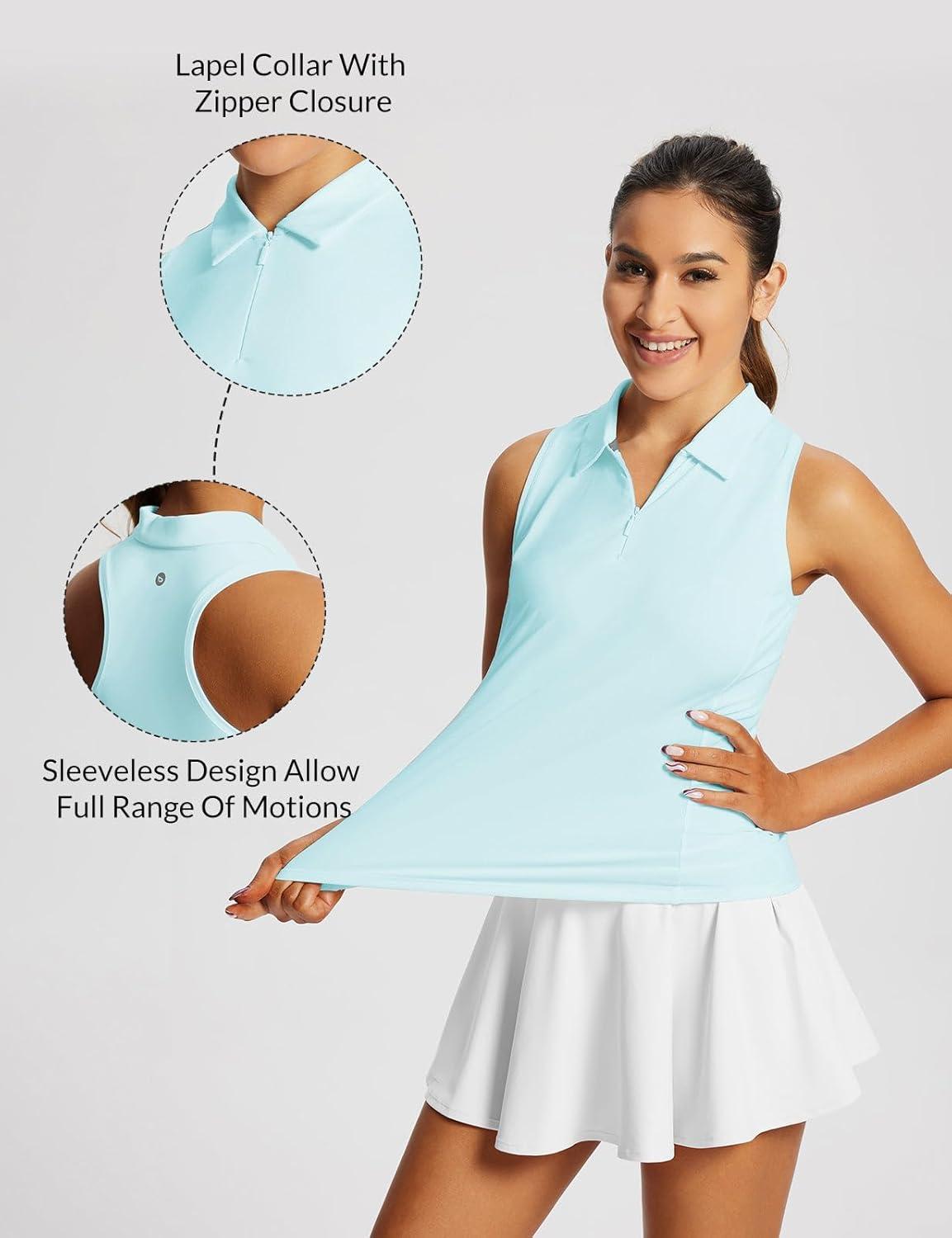 imagebaleaf Womens Golf Shirt Sleeveless Tennis Tank Tops VNeck Racerback Polo Collar UPFRacerbacksky Light Blue