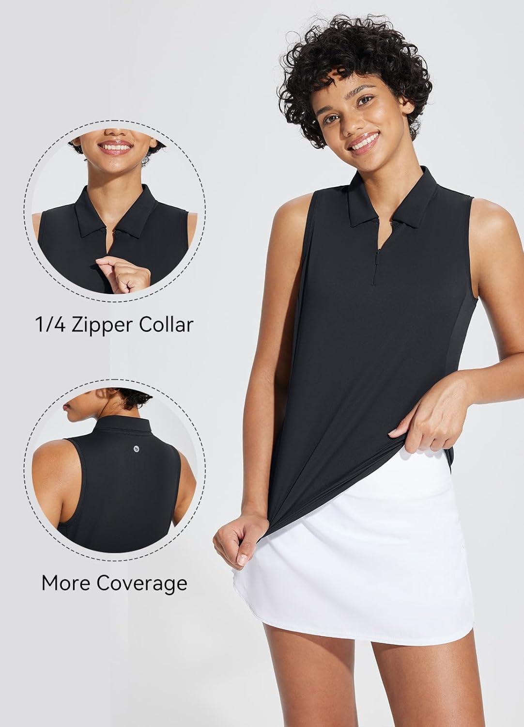 imagebaleaf Womens Golf Shirt Sleeveless Tennis Tank Tops VNeck Racerback Polo Collar UPFRegularblack