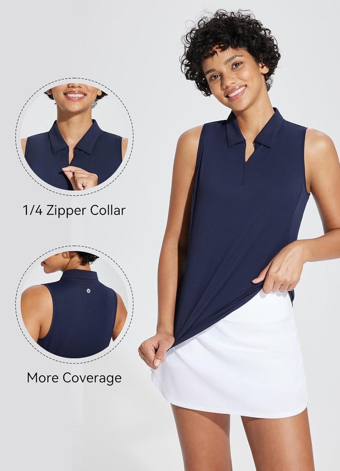 imagebaleaf Womens Golf Shirt Sleeveless Tennis Tank Tops VNeck Racerback Polo Collar UPFRegularblue