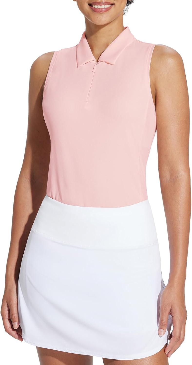 imagebaleaf Womens Golf Shirt Sleeveless Tennis Tank Tops VNeck Racerback Polo Collar UPFRegularpink