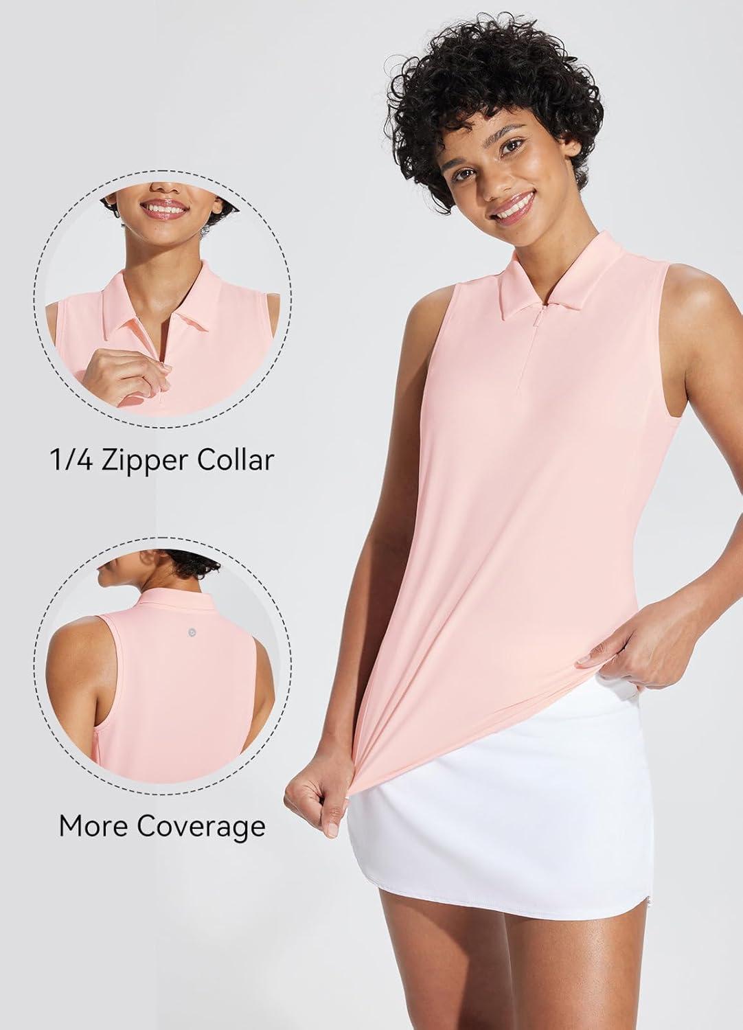 imagebaleaf Womens Golf Shirt Sleeveless Tennis Tank Tops VNeck Racerback Polo Collar UPFRegularpink