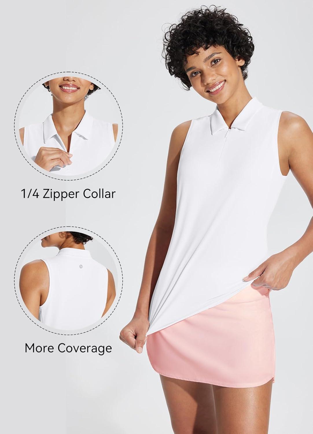 imagebaleaf Womens Golf Shirt Sleeveless Tennis Tank Tops VNeck Racerback Polo Collar UPFRegularwhite