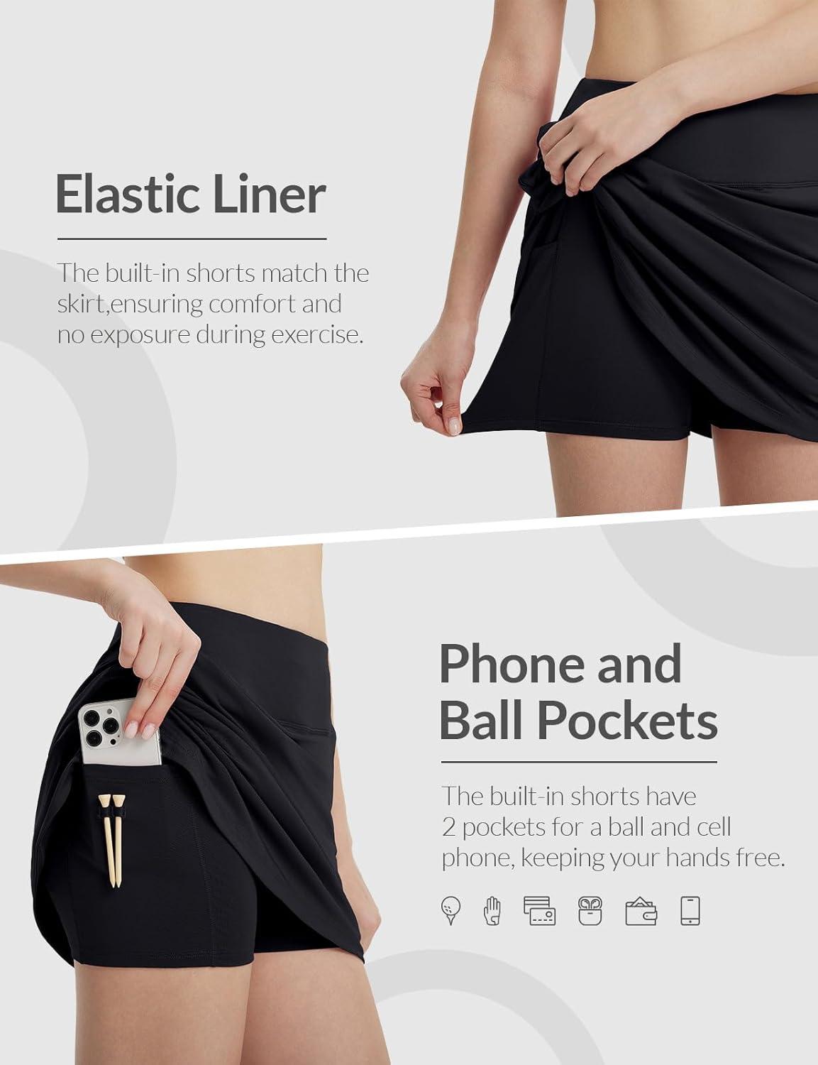 imagebaleaf Womens Golf Skirts with 5 Pockets High Waisted Skorts Tennis Athletic RunningBlack