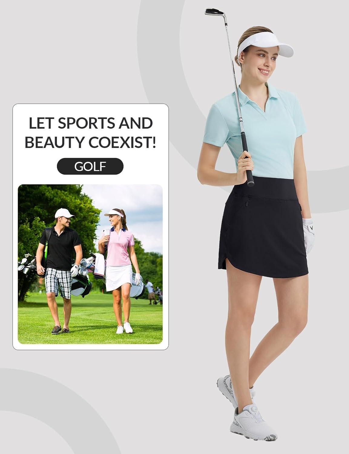 imagebaleaf Womens Golf Skirts with 5 Pockets High Waisted Skorts Tennis Athletic RunningBlack