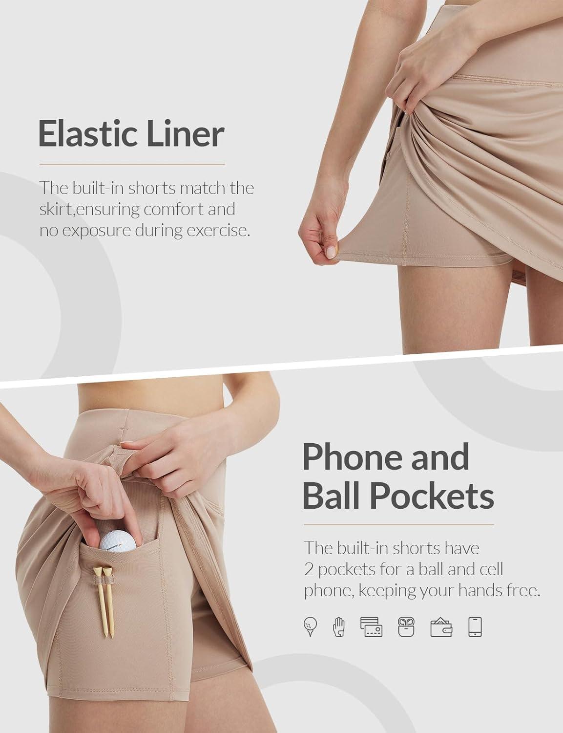 imagebaleaf Womens Golf Skirts with 5 Pockets High Waisted Skorts Tennis Athletic RunningKhaki
