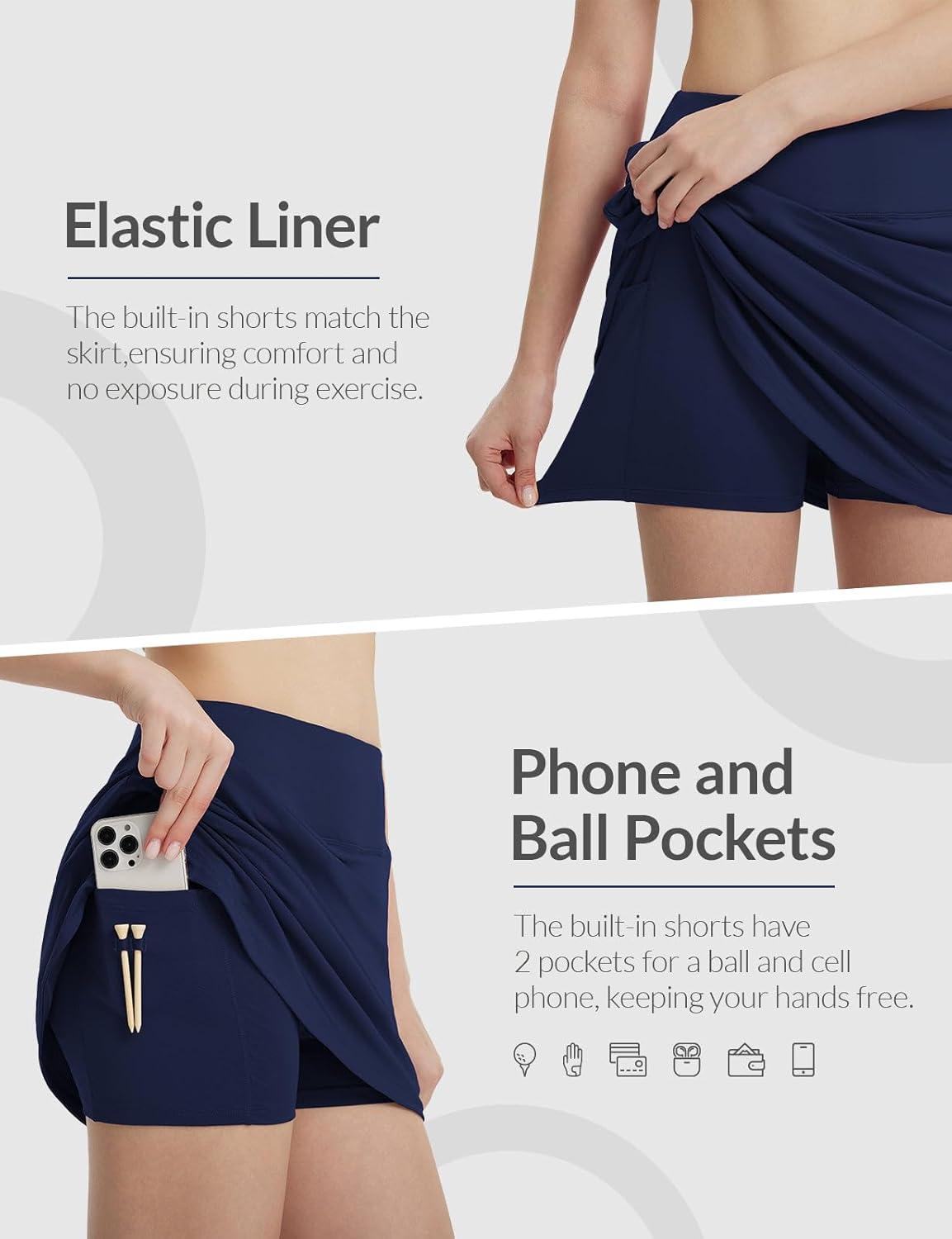 imagebaleaf Womens Golf Skirts with 5 Pockets High Waisted Skorts Tennis Athletic RunningNavy Blue