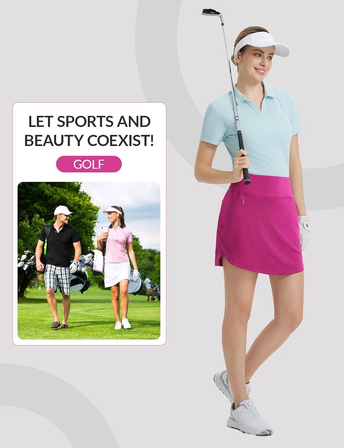 imagebaleaf Womens Golf Skirts with 5 Pockets High Waisted Skorts Tennis Athletic RunningRose Red