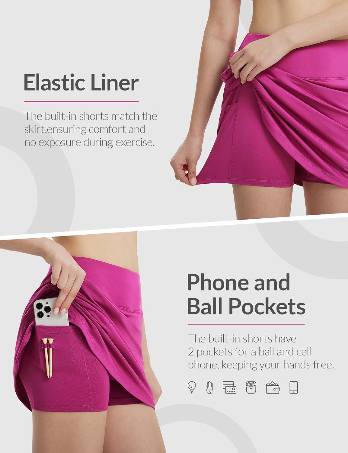 imagebaleaf Womens Golf Skirts with 5 Pockets High Waisted Skorts Tennis Athletic RunningRose Red