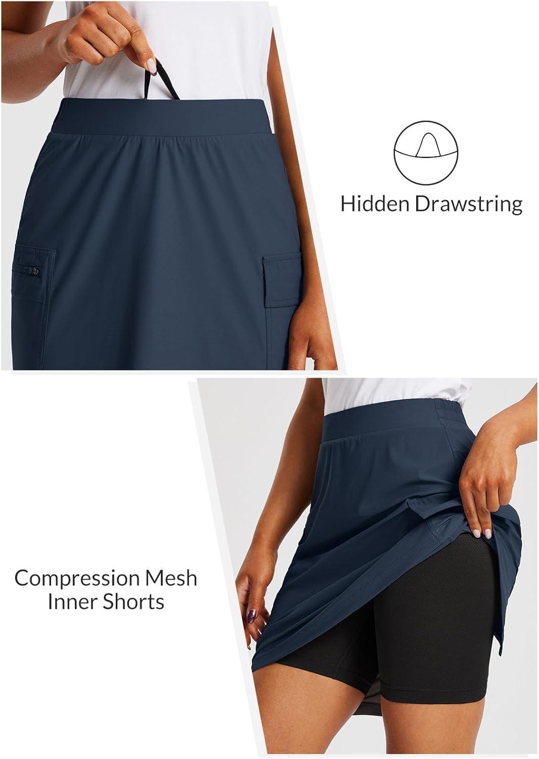 imagebaleaf Womens Skorts Skirts Hiking Cargo Skorts Pockets 19quot Knee Length Long Athletic Quick Dry Skirts UPF 50Navy Blue