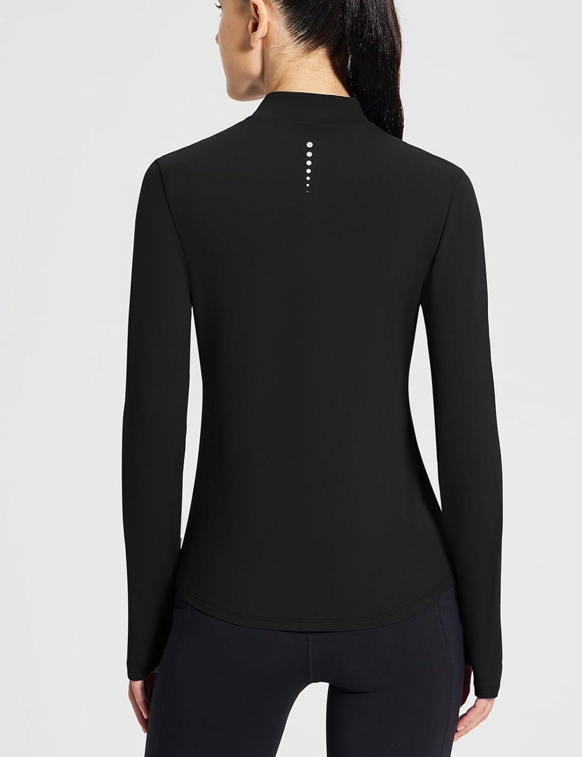 imagebaleaf Womens Thermal Long Sleeve Shirts Fleece Mock Neck Top Warm Undershirts with Detachable Neck Gaiter ThumbholesBlack