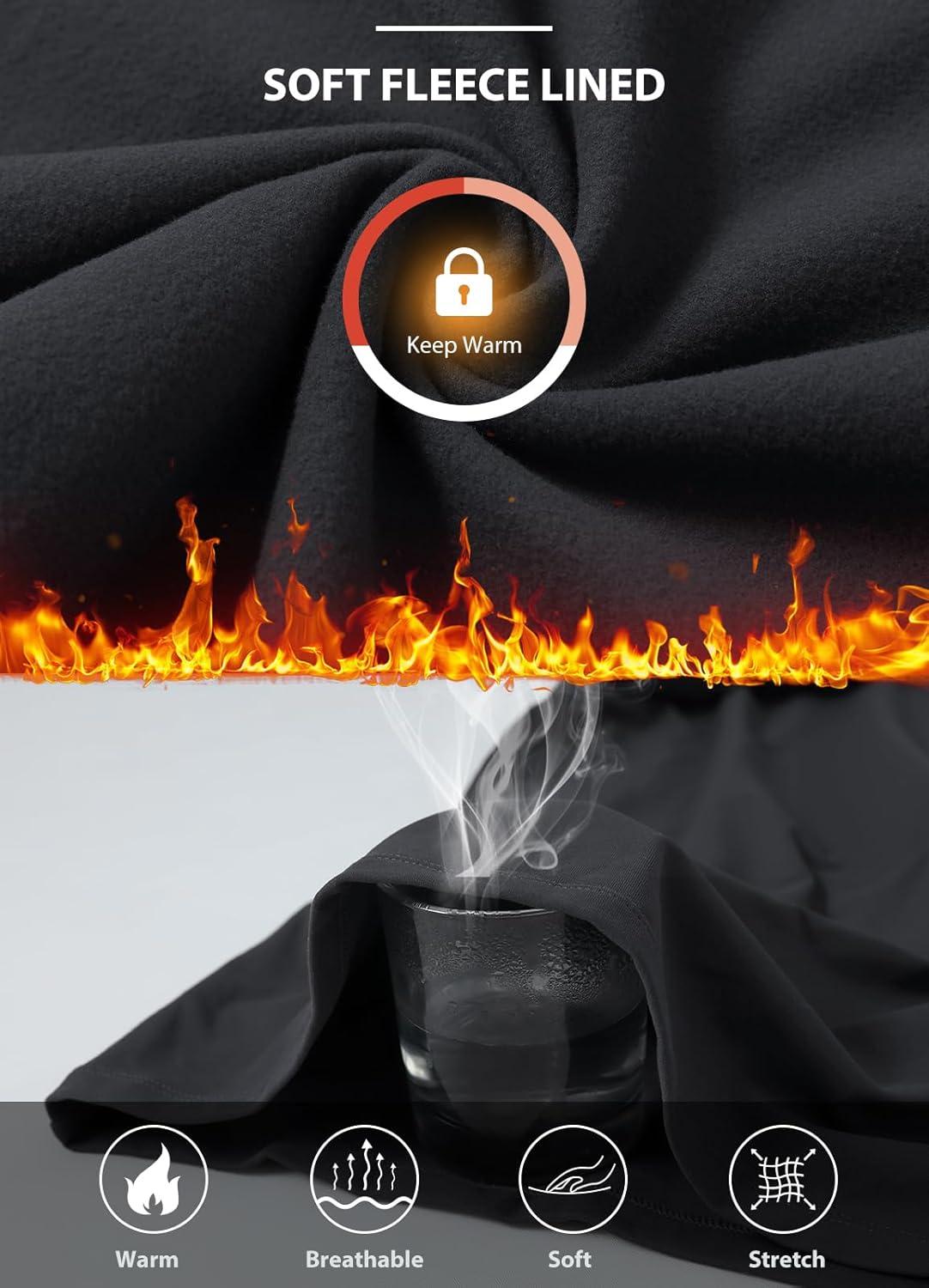 imagebaleaf Womens Thermal Long Sleeve Shirts Fleece Mock Neck Top Warm Undershirts with Detachable Neck Gaiter ThumbholesBlack