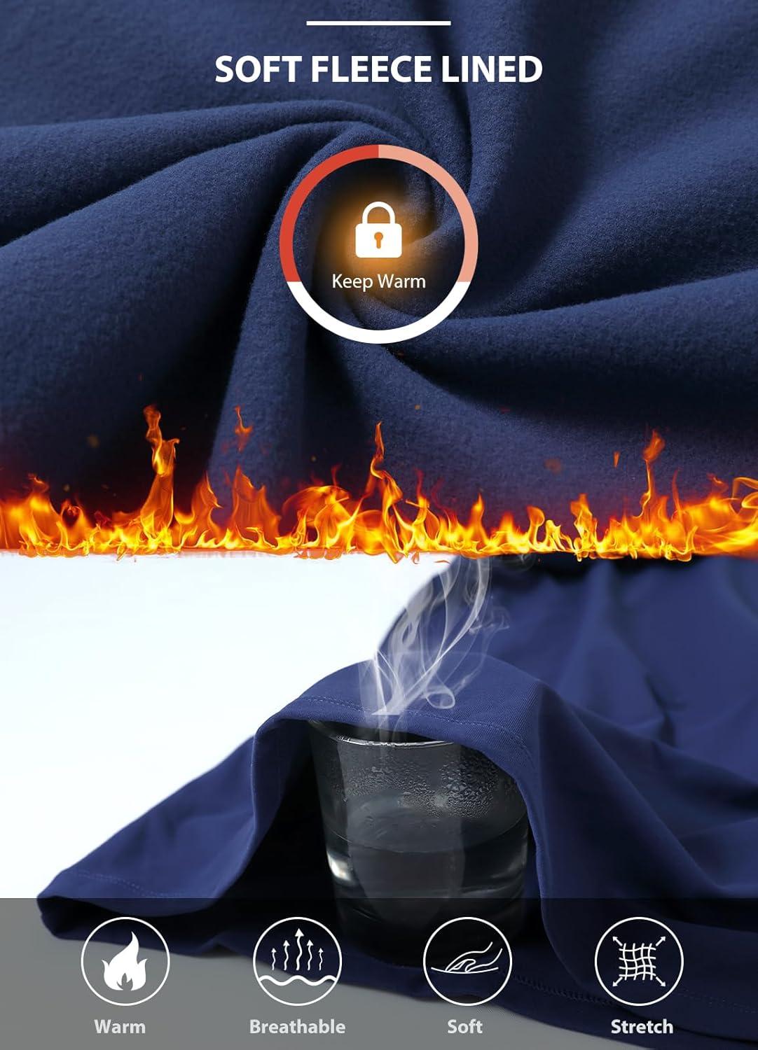 imagebaleaf Womens Thermal Long Sleeve Shirts Fleece Mock Neck Top Warm Undershirts with Detachable Neck Gaiter ThumbholesBlue