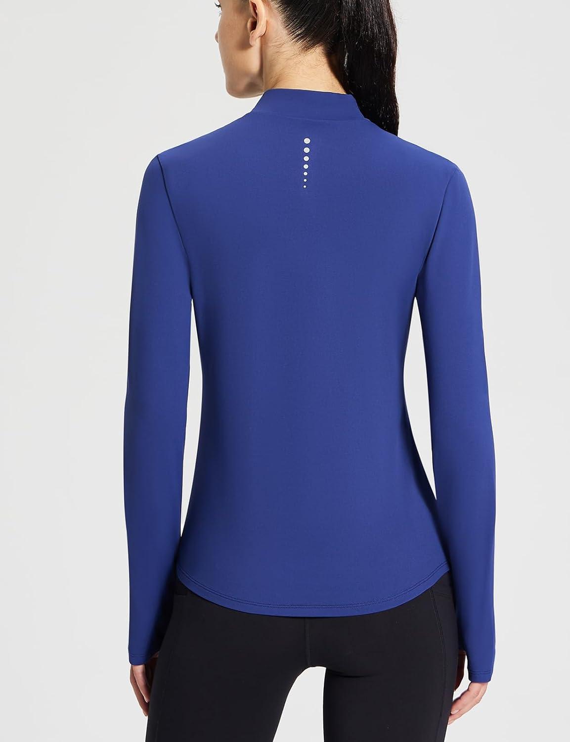 imagebaleaf Womens Thermal Long Sleeve Shirts Fleece Mock Neck Top Warm Undershirts with Detachable Neck Gaiter ThumbholesBlue