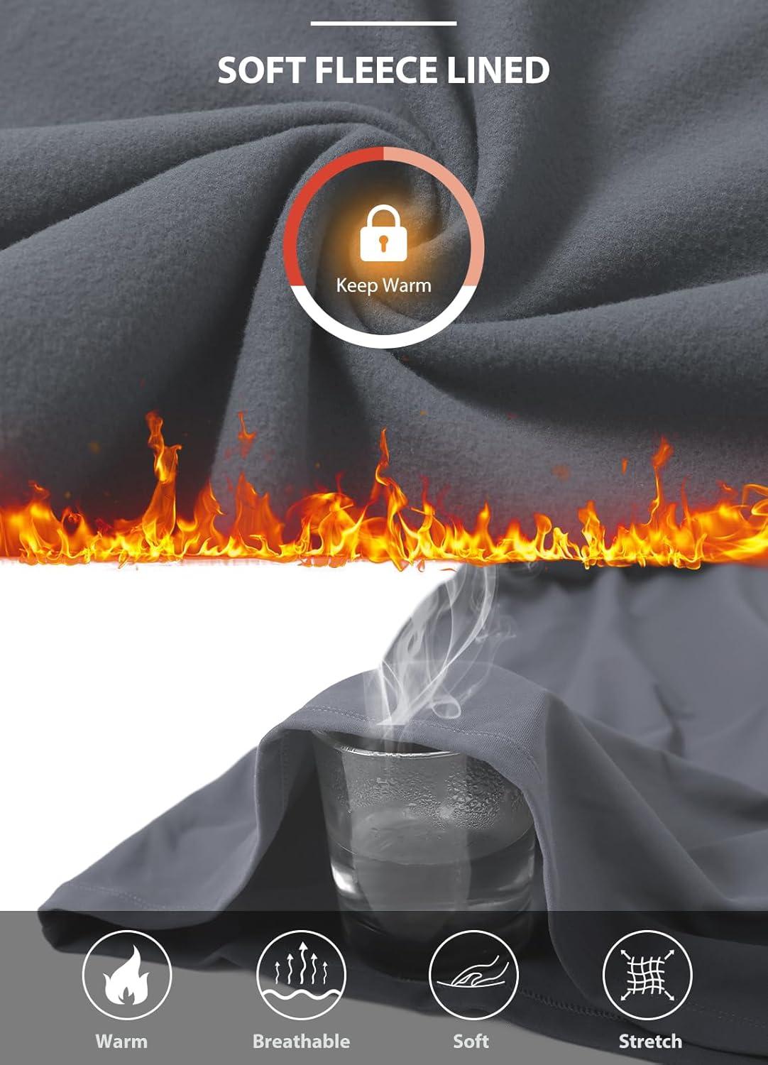 imagebaleaf Womens Thermal Long Sleeve Shirts Fleece Mock Neck Top Warm Undershirts with Detachable Neck Gaiter ThumbholesLight Grey