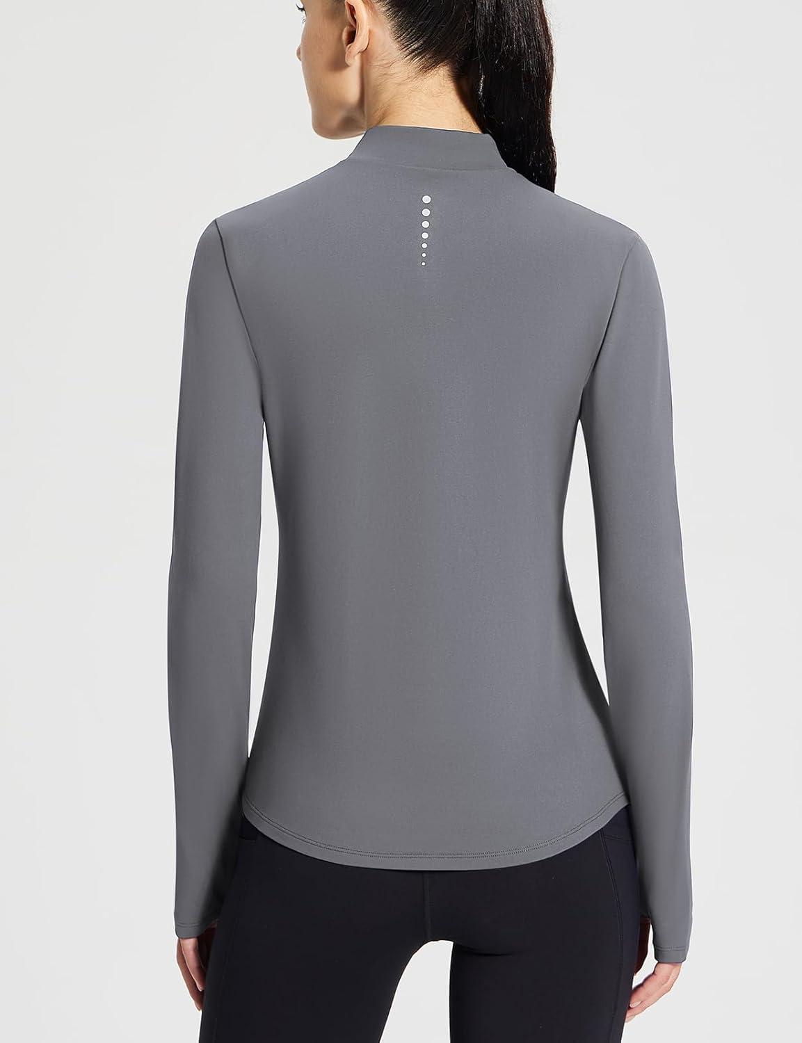 imagebaleaf Womens Thermal Long Sleeve Shirts Fleece Mock Neck Top Warm Undershirts with Detachable Neck Gaiter ThumbholesLight Grey