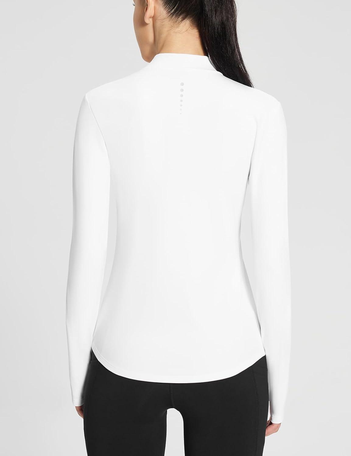 imagebaleaf Womens Thermal Long Sleeve Shirts Fleece Mock Neck Top Warm Undershirts with Detachable Neck Gaiter ThumbholesWhite