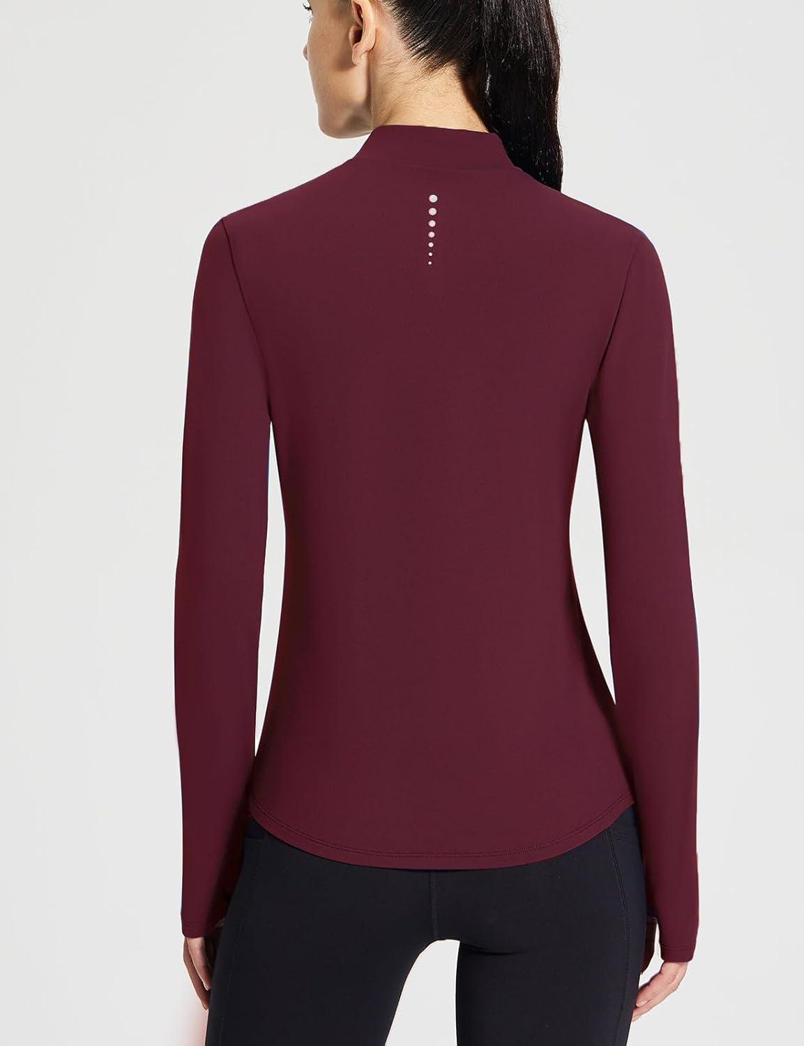 imagebaleaf Womens Thermal Long Sleeve Shirts Fleece Mock Neck Top Warm Undershirts with Detachable Neck Gaiter ThumbholesWine Red