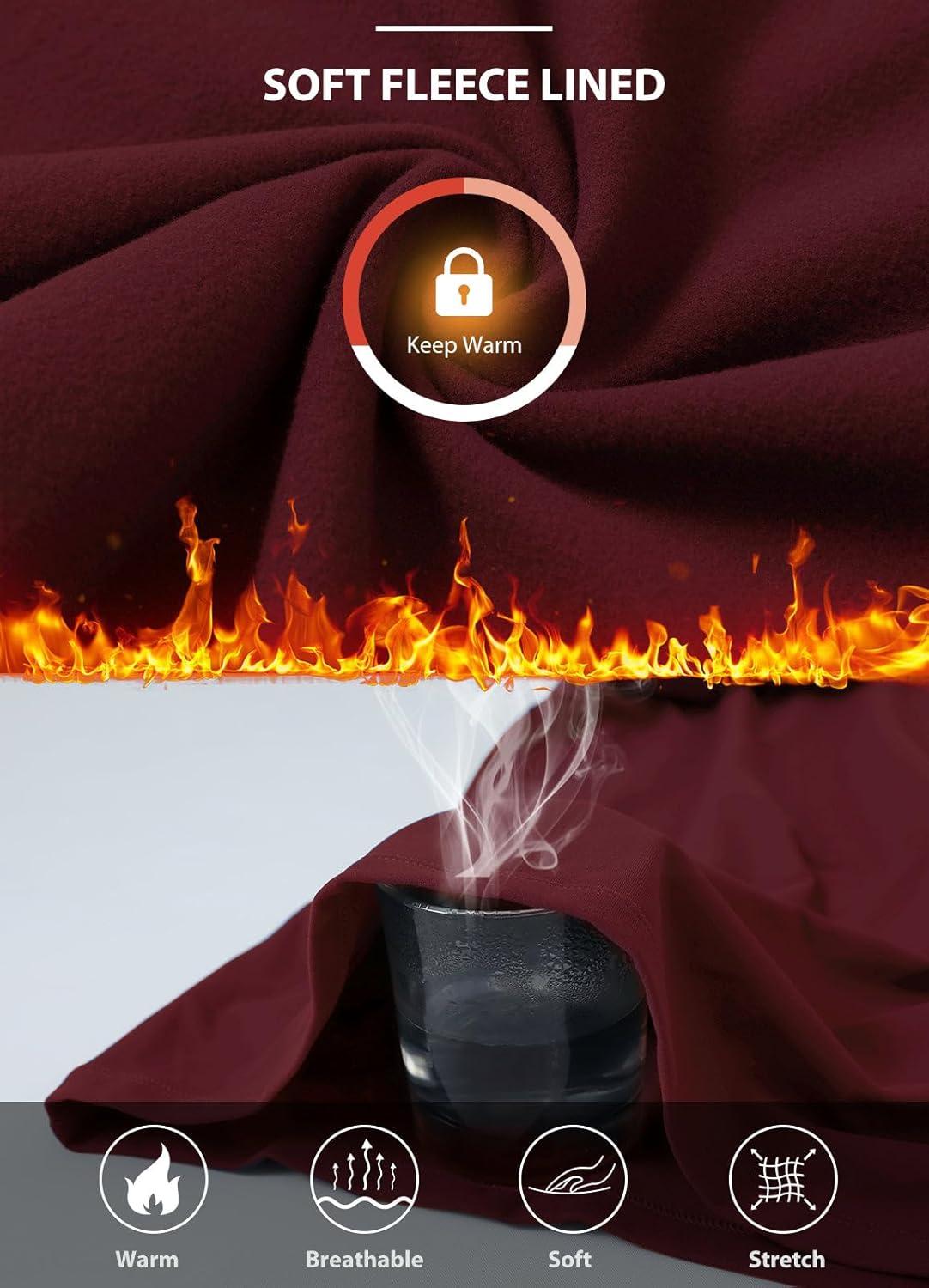 imagebaleaf Womens Thermal Long Sleeve Shirts Fleece Mock Neck Top Warm Undershirts with Detachable Neck Gaiter ThumbholesWine Red