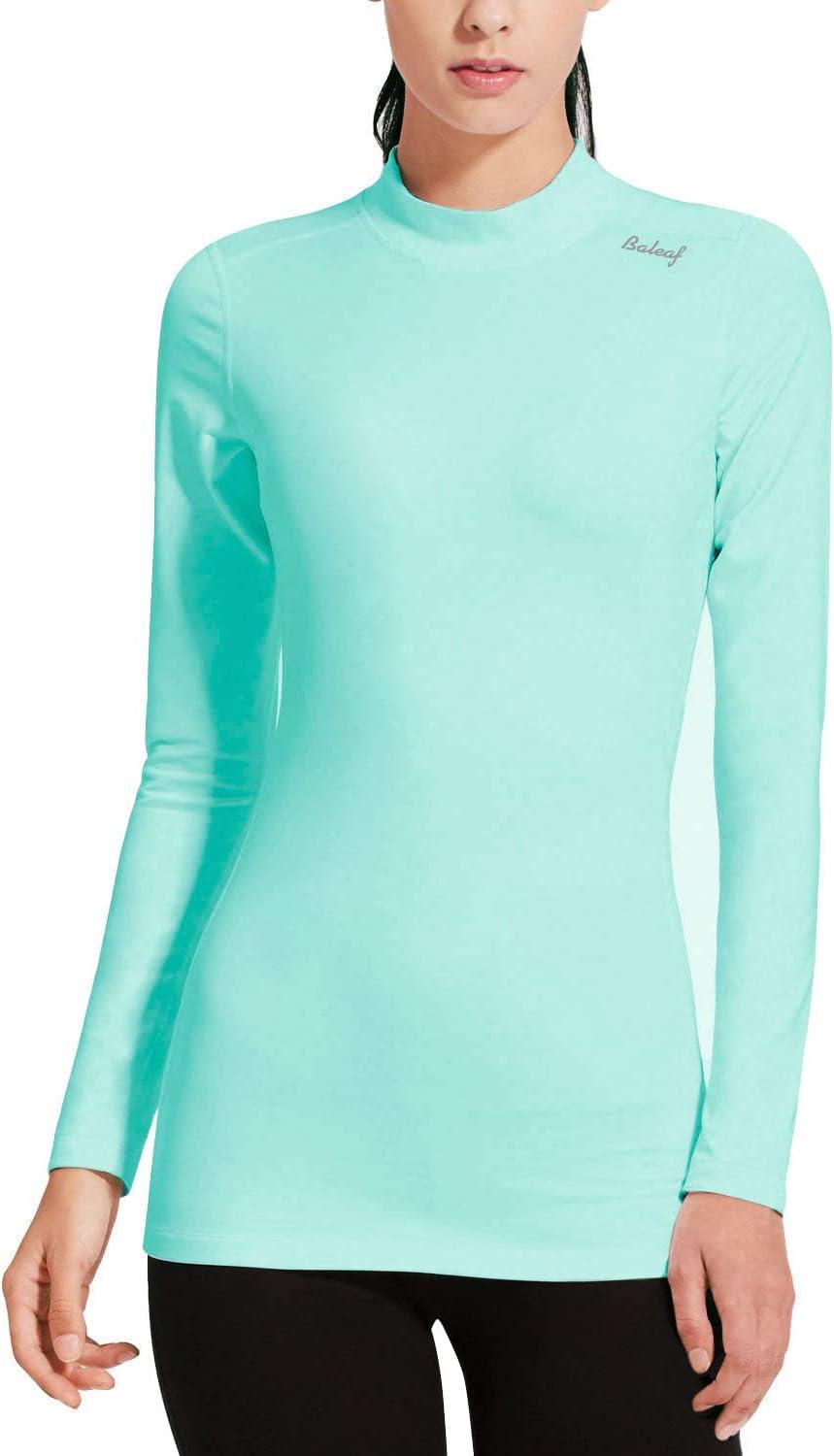 imagebaleaf Womens Thermal Tops Fleece Shirts Running Workout Athletic Base Layer Warm Cold Weather Gear Mock NeckAquamock Neck