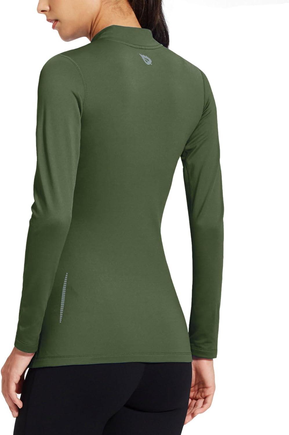 imagebaleaf Womens Thermal Tops Fleece Shirts Running Workout Athletic Base Layer Warm Cold Weather Gear Mock NeckArmy Greenmock Neck