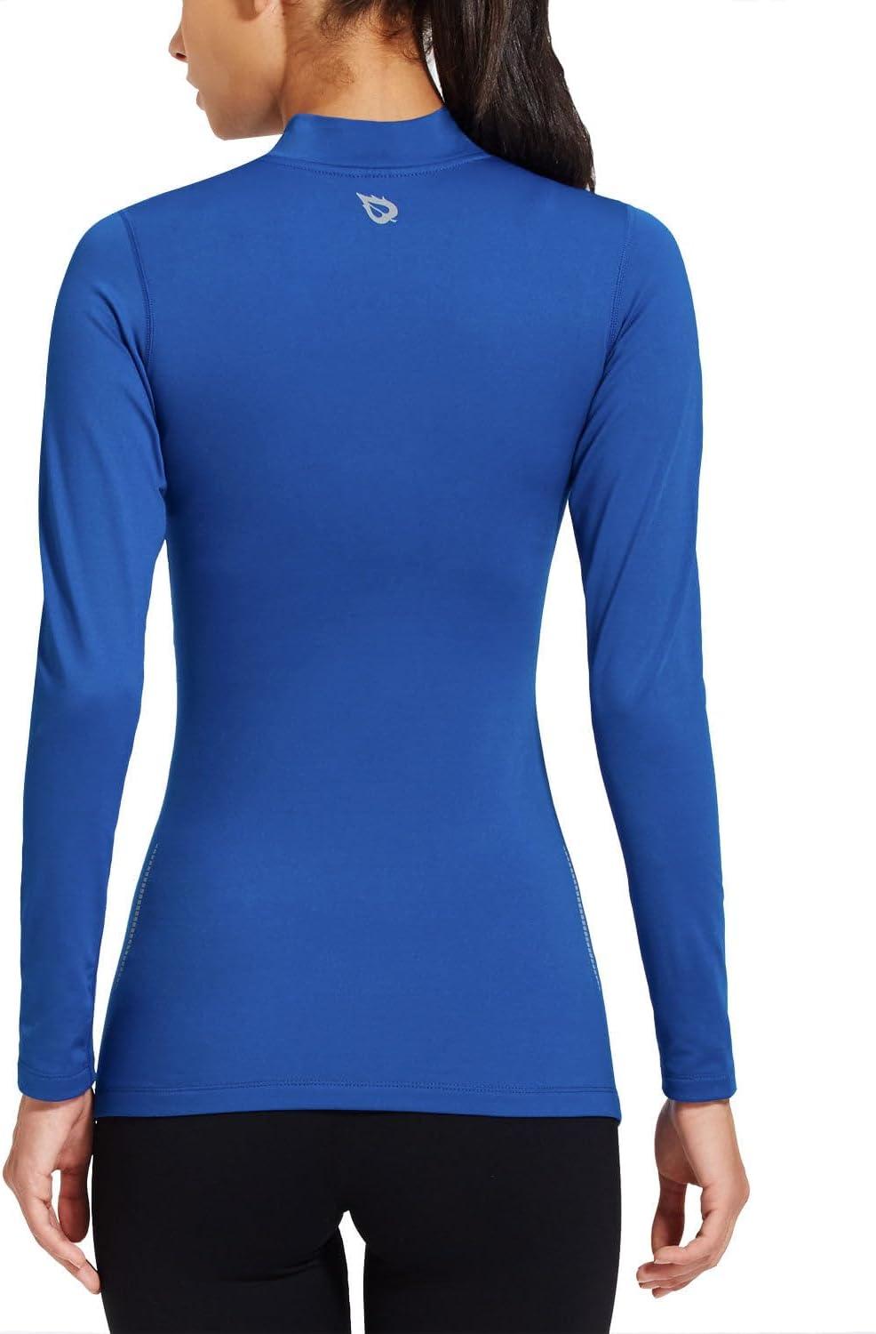 imagebaleaf Womens Thermal Tops Fleece Shirts Running Workout Athletic Base Layer Warm Cold Weather Gear Mock NeckBluemock Neck