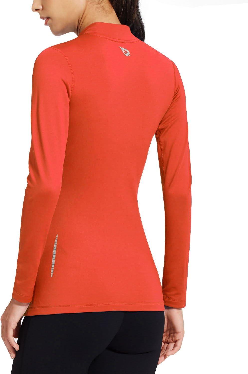 imagebaleaf Womens Thermal Tops Fleece Shirts Running Workout Athletic Base Layer Warm Cold Weather Gear Mock NeckCoralmock Neck