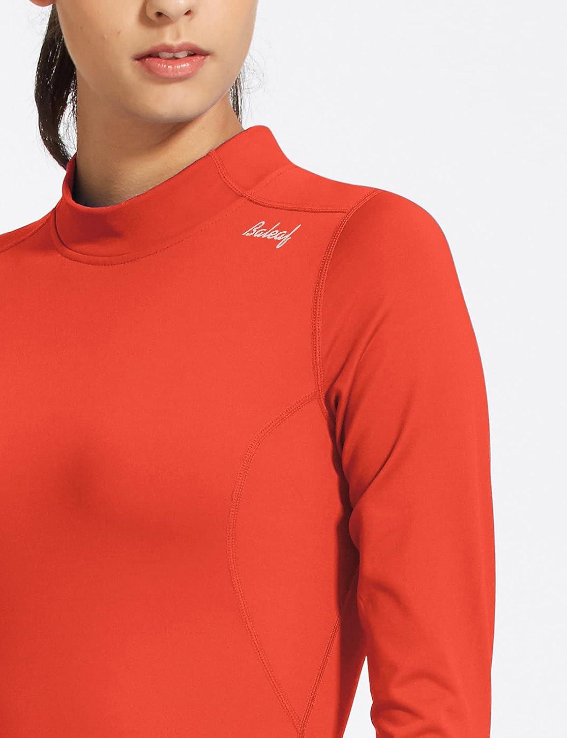 imagebaleaf Womens Thermal Tops Fleece Shirts Running Workout Athletic Base Layer Warm Cold Weather Gear Mock NeckCoralmock Neck