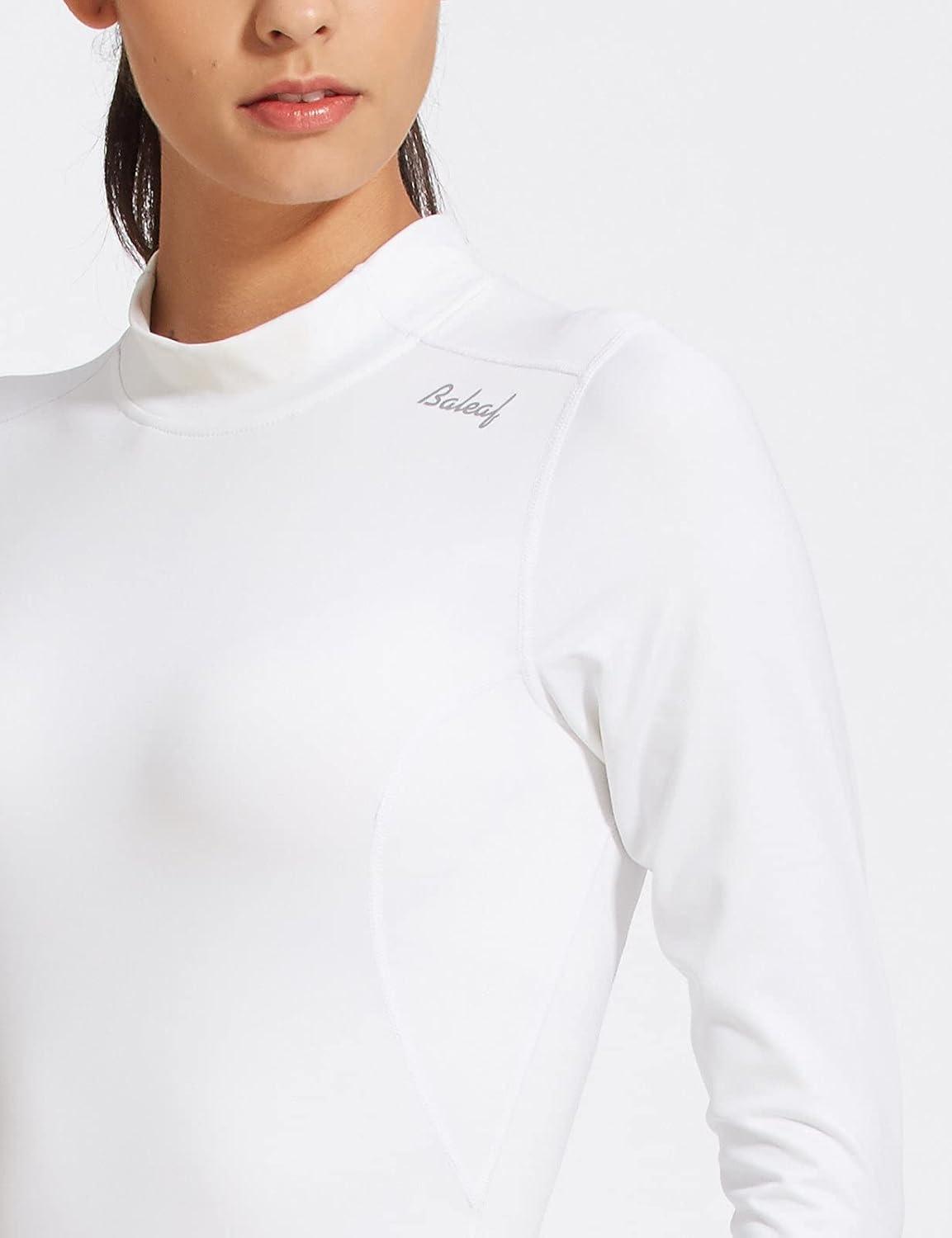 imagebaleaf Womens Thermal Tops Fleece Shirts Running Workout Athletic Base Layer Warm Cold Weather Gear Mock NeckWhitemock Neck