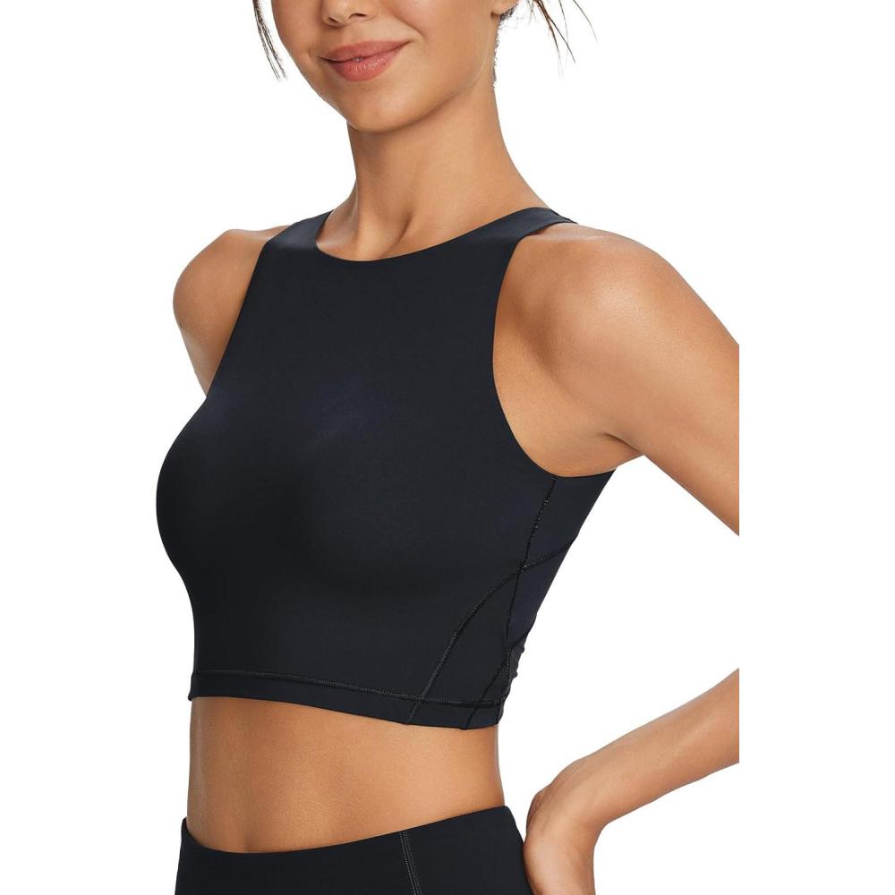 imagebaleaf Nuleaf High Neck Longline Sports Bra for Women U Back Workout Tank Top Padeed Yoga Crop Tops