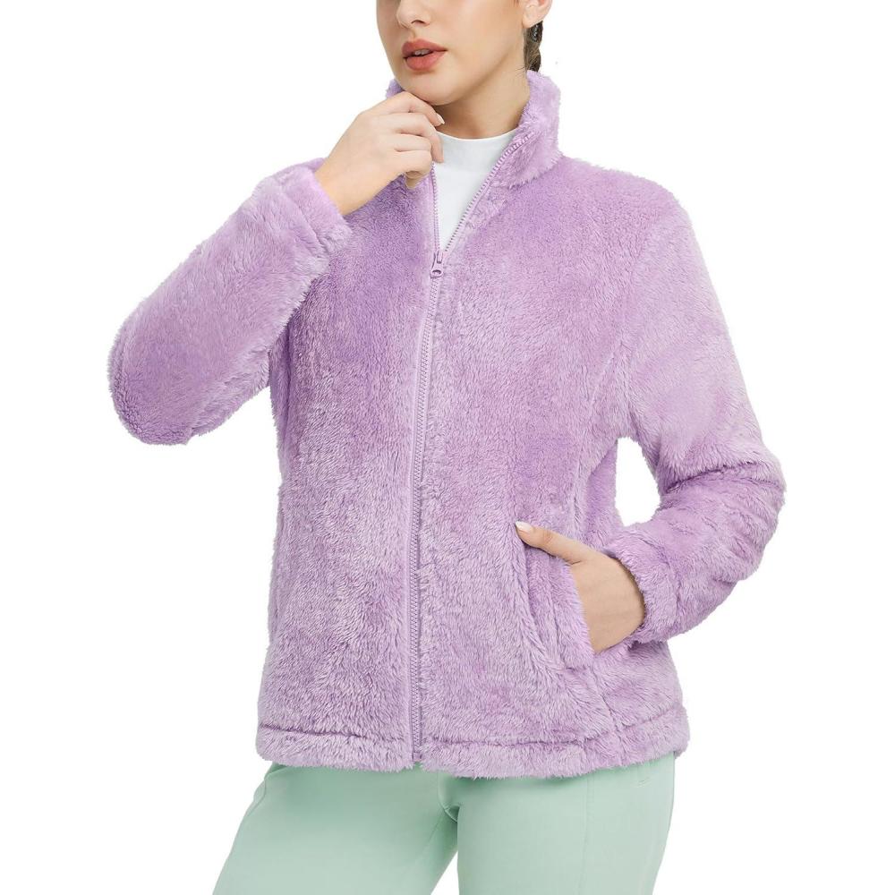 imagebaleaf Womens Fleece Full Zip Up Jacket Fuzzy Lightweight Warm Middle Layer Ski Jacket Winter CoatLight Purple