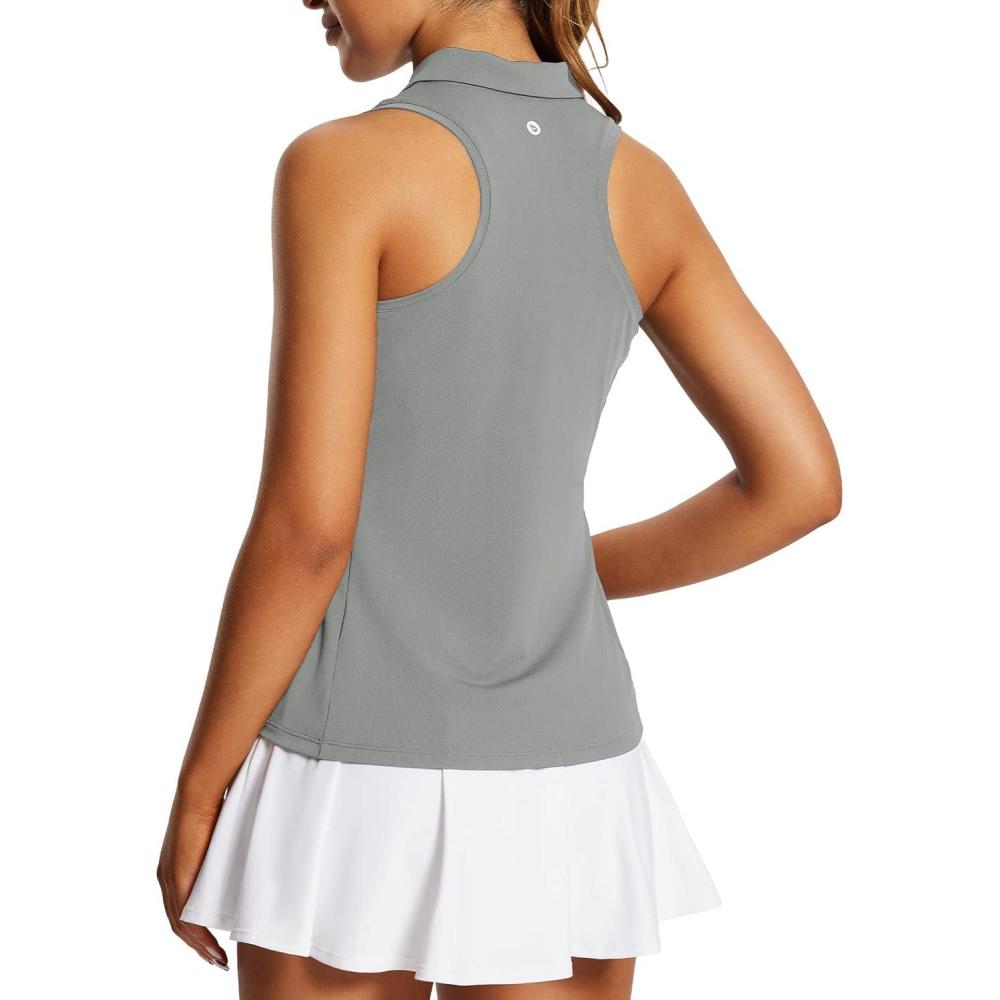 imagebaleaf Womens Golf Shirt Sleeveless Tennis Tank Tops VNeck Racerback Polo Collar UPFRacerbacklight Grey