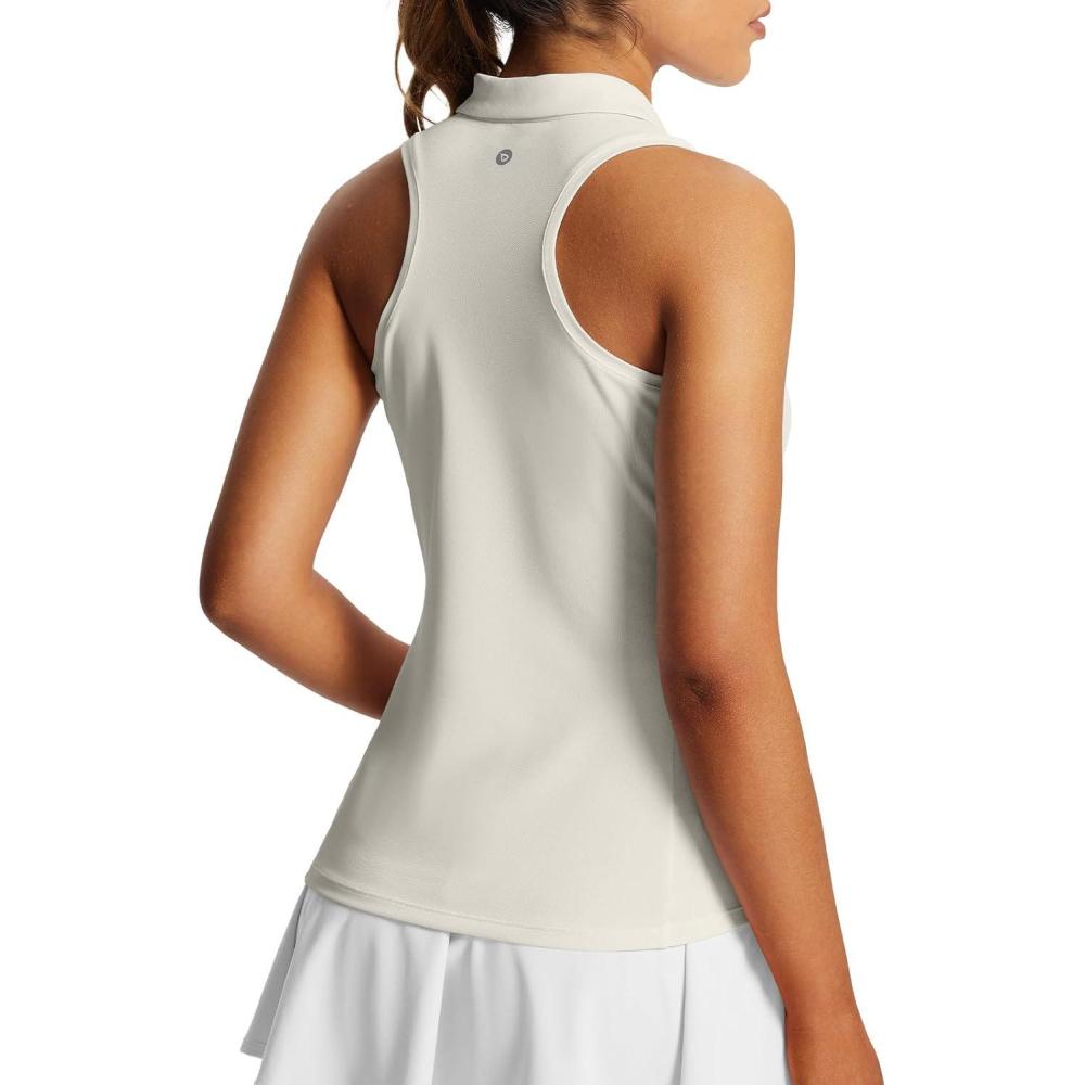 imagebaleaf Womens Golf Shirt Sleeveless Tennis Tank Tops VNeck Racerback Polo Collar UPFRacerbackraw Linen