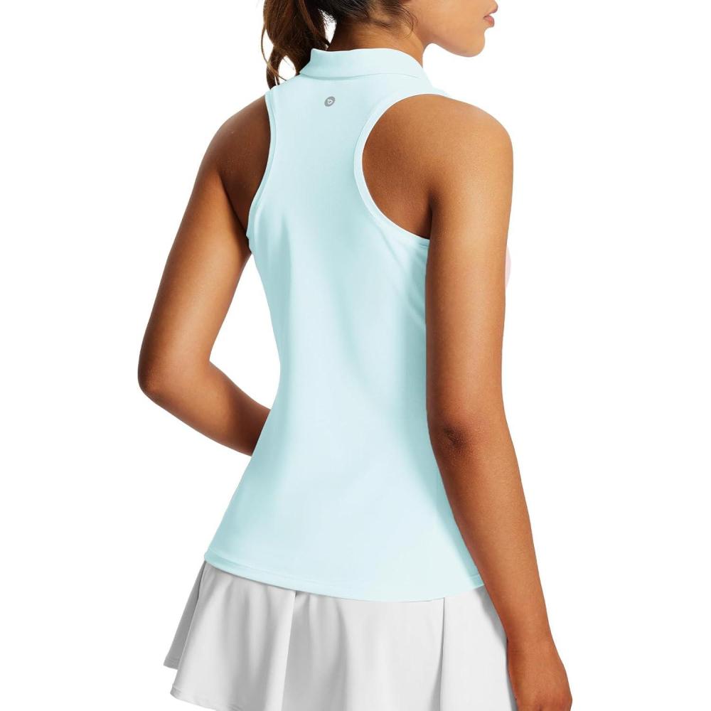 imagebaleaf Womens Golf Shirt Sleeveless Tennis Tank Tops VNeck Racerback Polo Collar UPFRacerbacksky Light Blue