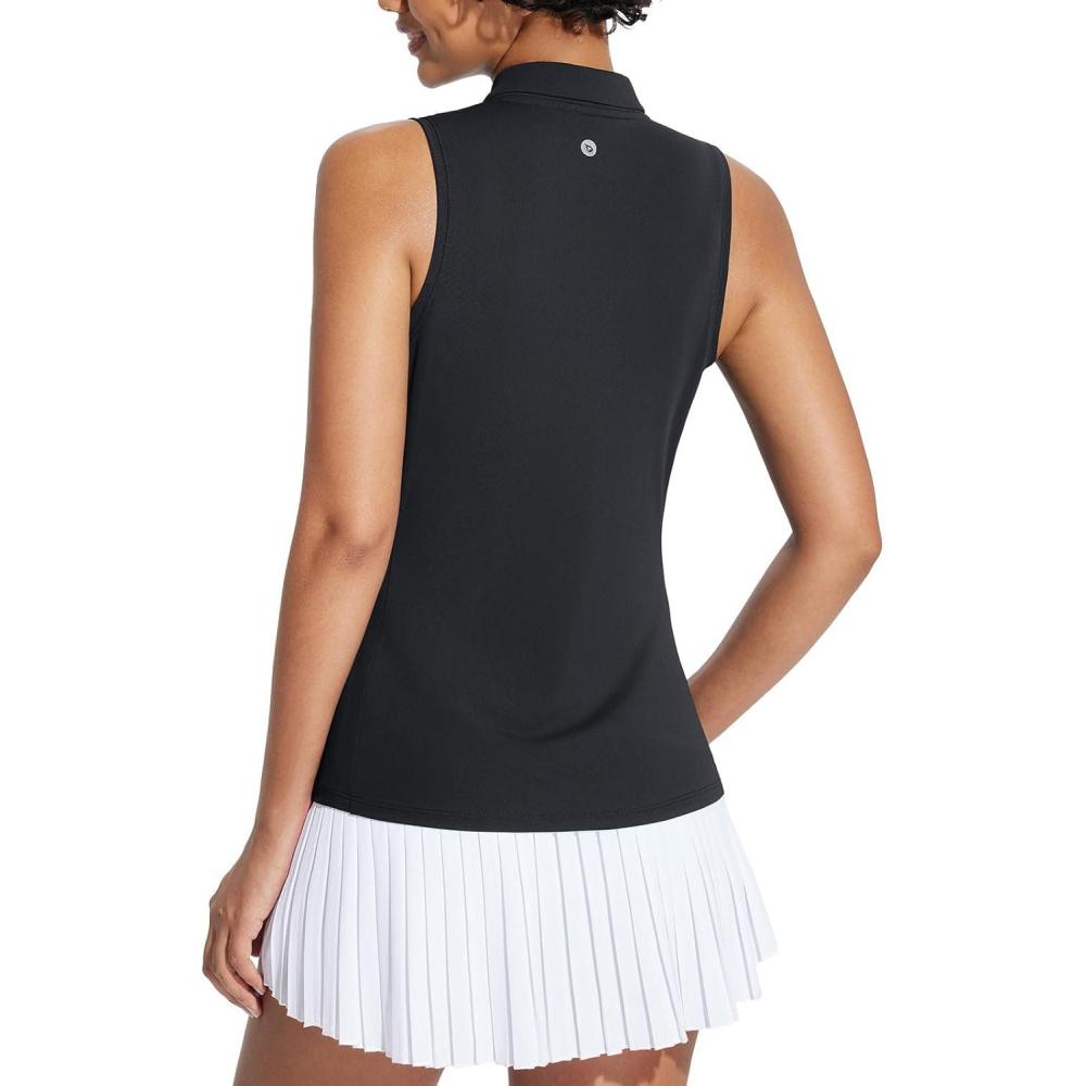 imagebaleaf Womens Golf Shirt Sleeveless Tennis Tank Tops VNeck Racerback Polo Collar UPFRegularblack