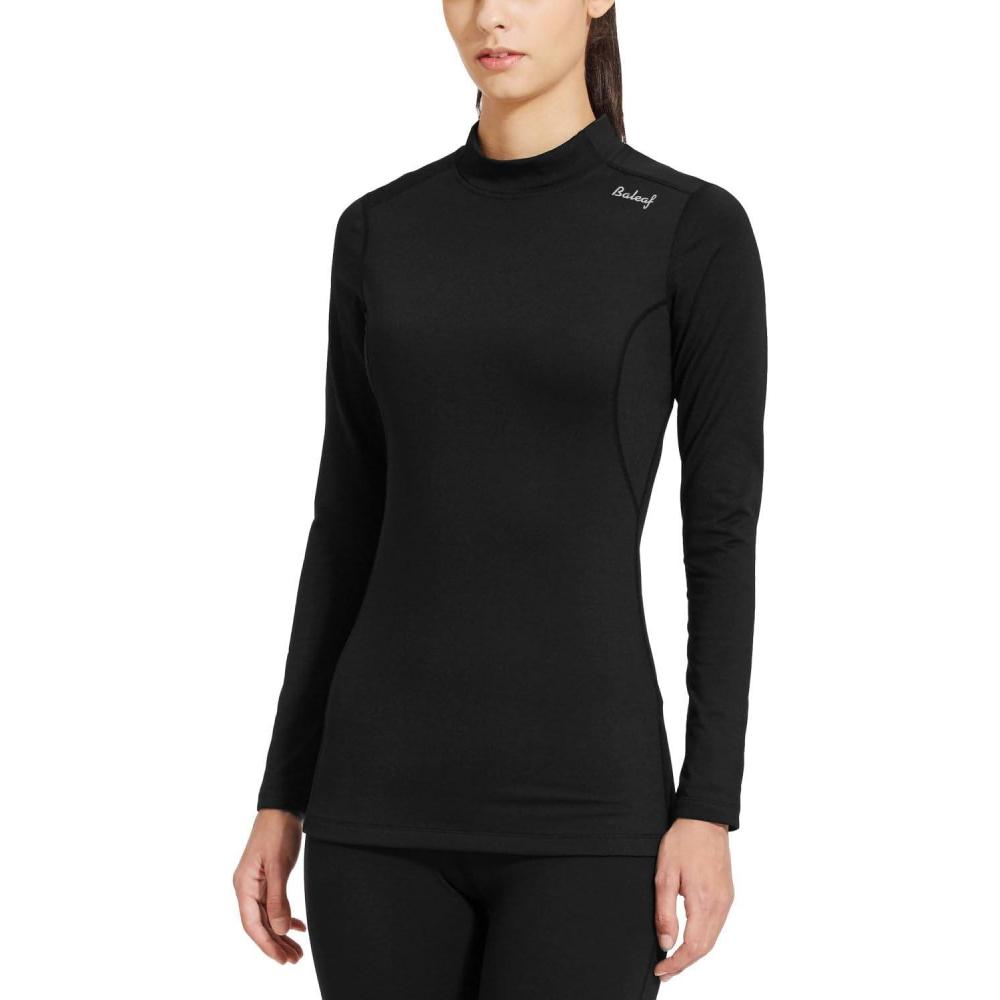 imagebaleaf Womens Thermal Tops Fleece Shirts Running Workout Athletic Base Layer Warm Cold Weather Gear Mock NeckBlackmock Neck